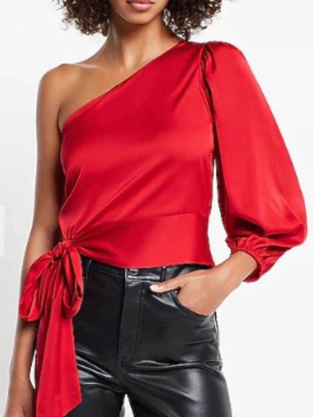 Express Satin One Shoulder Tie Waist Top - Picture 1 of 1